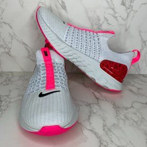 Nike React Phantom Run Flyknit 2 Womens Size 8.5 Platinum Pink Red DM8064 001